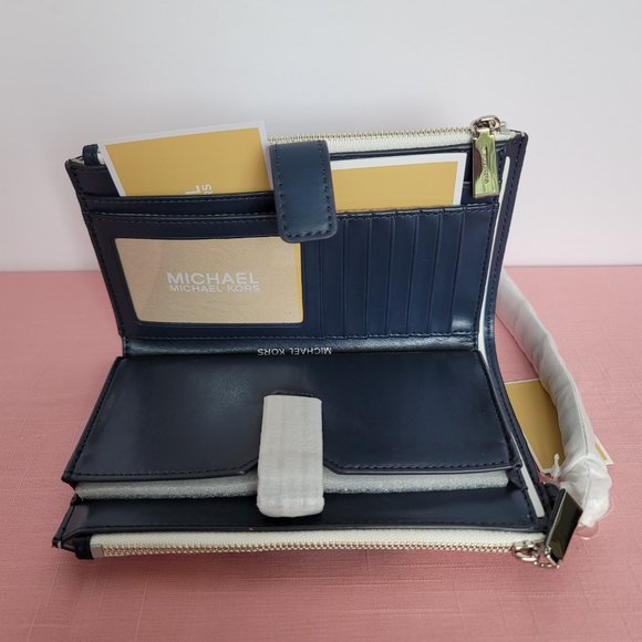 MICHAEL KORS Jet Set Double Zip Signature Phone Wristlet-Ocean Blue Mult 🎈$108⭐ - Picture 13 of 16